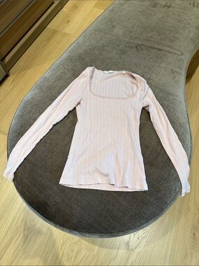 Doen Pale Pink Ribbed Square Neck Long Sleeve Top Romy EUC blush xs